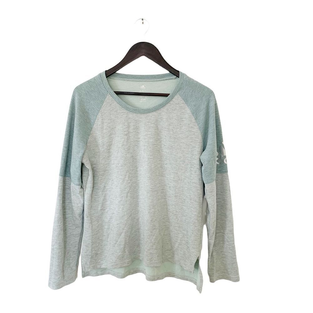 adidas Light Gray and Green Long Sleeve Tee